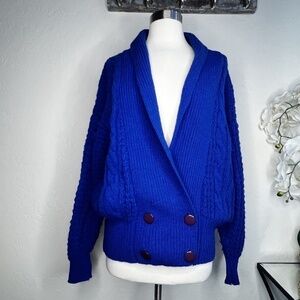 vintage 70 acrylic albee royal blue knit cardigan M